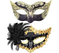 EduPlayte 2pcs Golden Masque Venitien, Masque Carnaval, M-asque Bal Masqué - Maske Vénitien Pour Cosplay