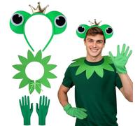 EduPlayte 3 Pièces Costume de Grenouille, Accessoires pour déguisement de grenouille, Bandeau Grenouille, Gants Verts à Manches, pour Carnaval Les fêtes à Thème