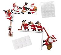 EduPlayte 3 Pièces Décoration de Cadre de Porte de Noël, Père Noël Porte Coin en Bois Mignon Topper, Décorations de Noel avec Autocollant Rond, Decoration Porte Noel pour Porte Fenêtre