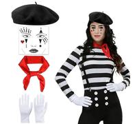 EduPlayte Clown Accessoires Set pour Carnaval, 4 Pièces Pantomime Costume de fête à Thème pour Homme et Femme, Chapeaux Tatouage Tissu Rouge Gants, Costume de Carnaval - Fête à Thème