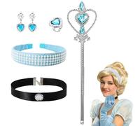 EduPlayte Costume de princesse Cendrillon, pour fille et fille, avec gants, boucles d'oreilles en cristal et strass, pour Halloween, carnaval