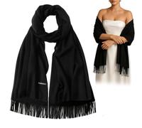 EduPlayte Écharpes Pashmina pour Femmes et Filles, Écharpes et Étoles Pashmina d'Hiver Chaudes, Écharpe Mode à Franges Noires pour Femmes, Longue Écharpe pour Robe de Soirée de Mariage Cadeaux