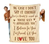 EduPlayte Plaid Je T'Aime Motif Cœur, Couverture Flanelle 100% Polyester Blanc 100x130 cm, Cadeau Romantique pour Femme Homme, Anniversaire Mariage Saint-Valentin, Voyage Salon