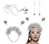 EduPlayte Set d'Accessoires Party Disco Argenté pour Femmes Hommes - Lunettes Boule à Facettes Années 70, Boucles d'oreilles Pailletées & Bandeau Pailleté