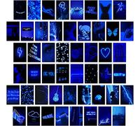 EDUS Kit de collage mural bleu, Images esthétiques, Bleu fluo, Lot de 50 impressions murales, (10,2 x 15,2 cm), Décoration de chambre pour adolescentes et filles