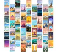 EDUS Kit de collage mural vintage de voyage, 54 pièces (10,2 x 15,2 cm), affiches de voyage, décoration de chambre pour adolescents, filles, garçons, affiches de villes populaires pour décoration de