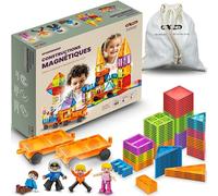 EduSphere Jeu Construction aimanté - 101 Blocs aimantés - 2 Voitures - 4 Personnages - Sac de Rangement - Jouet éducatif Cadeau Enfant (Jeu de Construction tuiles magnétiques, tuiles magnétiques)
