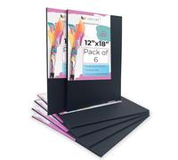 Eduway Lot de 6 panneaux de toile noire pour peinture - 30 x 45 cm - Toile de coton pré-apprêtée de qualité supérieure pour artistes - Idéal pour l'acrylique, l'huile, la gouache, les couleurs pastel