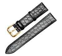 EDVENA Bracelet De Montre En Cuir De Crocodile, En Cuir Véritable, For Hommes Et Femmes, 12 13 14 16 18 20mm, Accessoires De Montre(Black-gold buckle,18mm)