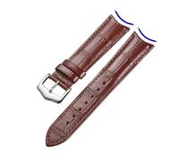 EDVENA Bracelet de montre en cuir, interface incurvée, motif bambou, boucle, style rétro, 19 mm, 20 mm, 21 mm, 22 mm, 24 mm(Brown Silver,20mm)