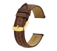 EDVENA Bracelet De Montre En Cuir Véritable 14mm 17mm 18mm 19mm 20mm 21mm 22mm 23mm 24mm Bracelet De Remplacement For Hommes Femmes Bracelet De Montre(Brown-Gold Buckle,18mm)