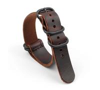 EDVENA Bracelet De Montre Vintage En Cuir Véritable, 18mm 20mm 22mm, Bracelet En Cuir De Vache Café, Fissure Noire, Cinq Anneaux For Hommes(20mm)