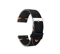EDVENA Bracelet De Montre Vintage En Cuir Véritable Suédé, Noir De Haute Qualité, 18mm, 20mm, 22mm, For Femmes Et Hommes, Accessoires De Montre À Faire Soi-même(Black-Orange Line,18mm)