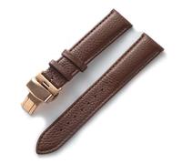 EDVENA Bracelet En Cuir Grain Litchi, Boucle Papillon, 14 16 18 20 22 Mm, Noir, Marron, Bleu, Accessoires De Montre(Dark brown gold,14mm)