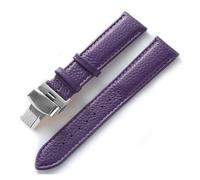 EDVENA Bracelet En Cuir Grain Litchi, Boucle Papillon, 14 16 18 20 22 Mm, Noir, Marron, Bleu, Accessoires De Montre(Purple,19mm)