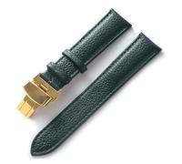 EDVENA Bracelet En Cuir Grain Litchi, Boucle Papillon, 14 16 18 20 22 Mm, Noir, Marron, Bleu, Accessoires De Montre(Dark green gold,14mm)
