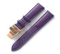 EDVENA Bracelet En Cuir Grain Litchi, Boucle Papillon, 14 16 18 20 22 Mm, Noir, Marron, Bleu, Accessoires De Montre(Purple rose,16mm)