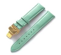 EDVENA Bracelet En Cuir Grain Litchi, Boucle Papillon, 14 16 18 20 22 Mm, Noir, Marron, Bleu, Accessoires De Montre(Light blue gold,17mm)
