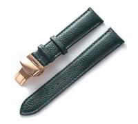 EDVENA Bracelet En Cuir Grain Litchi, Boucle Papillon, 14 16 18 20 22 Mm, Noir, Marron, Bleu, Accessoires De Montre(Dark green rose,22mm)