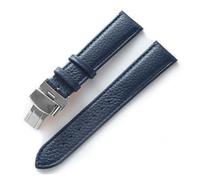 EDVENA Bracelet En Cuir Grain Litchi, Boucle Papillon, 14 16 18 20 22 Mm, Noir, Marron, Bleu, Accessoires De Montre(Royal blue,17mm)