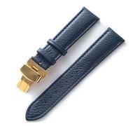 EDVENA Bracelet En Cuir Grain Litchi, Boucle Papillon, 14 16 18 20 22 Mm, Noir, Marron, Bleu, Accessoires De Montre(Royal blue gold,13mm)
