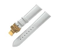 EDVENA Bracelet En Cuir Véritable For Femmes, En Cuir Souple, Grainé, For Hommes, 14 16 18 20 22mm, Boucle Papillon(White Gold Buckle,14mm)