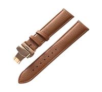 EDVENA Bracelet En Cuir Véritable For Femmes, En Cuir Souple, Grainé, For Hommes, 14 16 18 20 22mm, Boucle Papillon(Brown Rose Buckle,22mm)