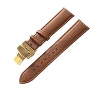 EDVENA Bracelet En Cuir Véritable For Femmes, En Cuir Souple, Grainé, For Hommes, 14 16 18 20 22mm, Boucle Papillon(Brown Gold Buckle,21mm)