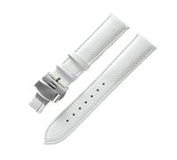 EDVENA Bracelet En Cuir Véritable For Femmes, En Cuir Souple, Grainé, For Hommes, 14 16 18 20 22mm, Boucle Papillon(White,15mm)