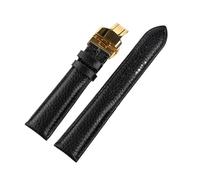 EDVENA Bracelet En Cuir Véritable For Femmes, En Cuir Souple, Grainé, For Hommes, 14 16 18 20 22mm, Boucle Papillon(Black gold buckle,19mm)