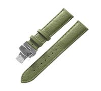EDVENA Bracelet En Cuir Véritable For Femmes, En Cuir Souple, Grainé, For Hommes, 14 16 18 20 22mm, Boucle Papillon(Olive green,15mm)