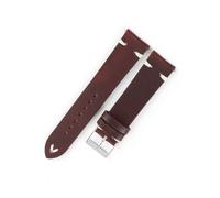 EDVENA Bracelet En Cuir Véritable For Hommes, 18mm, 19mm, 20mm, 21mm, 22mm, Décoloration De La Cire D'huile, Accessoires De Montre(Wine red-white line,22mm)