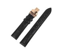 EDVENA Bracelet En Cuir Véritable Motif Bambou, Boucle Papillon, Noir, Marron, Bleu, 18mm, 20mm, 22mm, 24mm, Accessoires De Montre(Black-RG Butterfly,22mm)