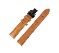 EDVENA Bracelet En Cuir Véritable Motif Bambou, Boucle Papillon, Noir, Marron, Bleu, 18mm, 20mm, 22mm, 24mm, Accessoires De Montre(Brown-B Butterfly,22mm)