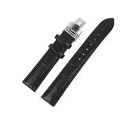 EDVENA Bracelet En Cuir Véritable Motif Bambou, Boucle Papillon, Noir, Marron, Bleu, 18mm, 20mm, 22mm, 24mm, Accessoires De Montre(Black-S Butterfly,24mm)