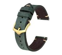 EDVENA Bracelets de montre en cuir for hommes, 18mm, 20mm, 22mm, noir, marron, vert, avec boucle dorée et épingles à outils(Green - Gold Buckle,20mm)