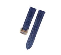 EDVTK35 Bracelet de montre en cuir Crocodile, Compatible avec Tank London Solo, for hommes et femmes, 16mm, 17mm, 18mm, 19mm, 20mm(Royal blue gold,15)