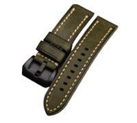 EDVTK35 Bracelet De Montre En Cuir De Vachette Première Couche Fait Main 20, 22, 24 Mm, Haut De Gamme, Style Mat, Adapté Aux Montres For Hommes(Green Brack buckle,26mm)
