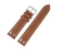 EDVTK35 Bracelet de montre en cuir véritable, 18mm, 19mm, 20mm, 21mm, 22mm, 24mm, motif litchi, Rivets noirs et marron, accessoires(Brown,20mm)