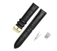 EDVTK35 Bracelet De Montre En Cuir Véritable Marron Noir, 18/19 /20/21 /22 23 /24mm, Compatible Avec Hamilton Hommes Femmes, Bracelet De Poignet Avec Boucle Ardillon(Black-Black-Gold,15mm)