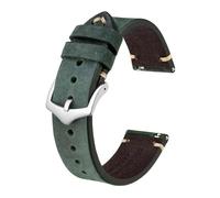 EDVTK35 Crazy Horse Bracelet De Montre En Cuir, 18 Mm, 20 Mm, 22 Mm, Compatible Avec La Montre Intelligente Huawei, Compatible Avec Samsung Galaxy Gear, Noir, Vert, Marron(Green-Silver Buckle,20mm)