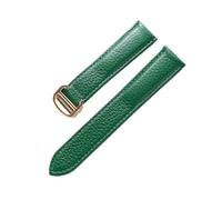 EDVTK35 Sangle de vachette de Carowe de Lychee Compatible for hommes et femmes avec le réservoir de réservoir Cartier SOLO Accessoires de chaîne de montre en cuir(Green gold buckle,17mm)