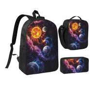 EdWal Beau sac à dos d'école, 3 pièces, imprimé galaxie, sac à dos d'école, avec boîte à déjeuner et trousse à crayons, sac à livres léger
