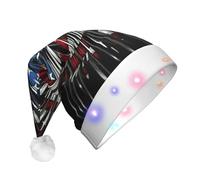 EdWal Bonnet de Noël à imprimé feu d'artifice avec drapeau américain, chapeaux de Noël en tricot avec lumières LED, chapeau de Père Noël d'hiver unisexe