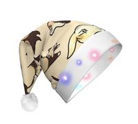 EdWal Bonnet de Noël à imprimé furet poilu - Bonnet de Noël lumineux - Chapeaux tricotés avec lumières LED - Chapeau de Père Noël d'hiver unisexe