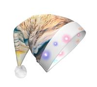 EdWal Bonnet de Noël lumineux avec lumières LED, motif vagues de l'océan et coucher de soleil, chapeau de Père Noël d'hiver unisexe