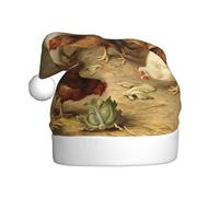 EdWal Chapeau de Père Noël en peluche imprimé poule rôti - Chapeaux de Noël pour adultes - Couvre-chef confortable pour les fêtes de Noël