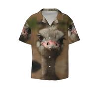 EdWal Chemise boutonnée à manches courtes pour homme - Imprimé autruche - Coupe ample - Pour l'été et la plage, Noir , XL