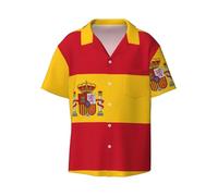 EdWal Chemises boutonnées à manches courtes pour homme avec imprimé drapeau espagnol - Coupe ample - Pour l'été et la plage, Noir , M