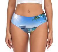 EdWal Culotte taille haute pour femme avec imprimé fleurs tropicales et pierres zen, sous-vêtements anti-humidité, sous-vêtements bikini, Noir , 3XL